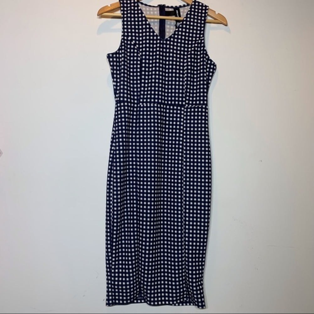 NWT Agnes & Dora Blue and White Gingham Textured Pencil Dress
